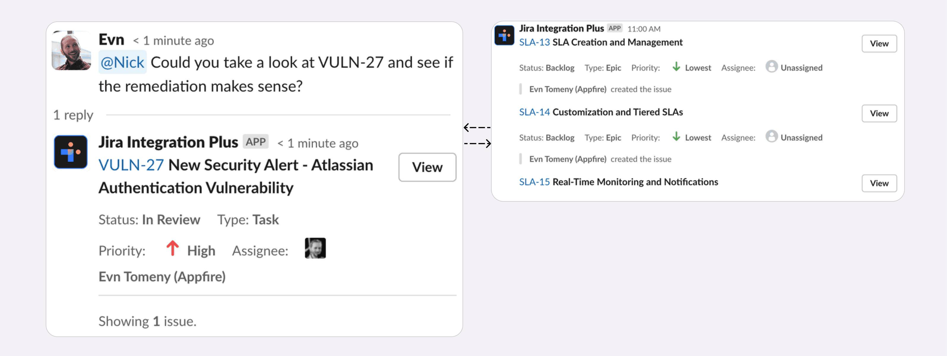 Issue expansion view in Slack via thread mode when you’ve created an issue directly from Slack.