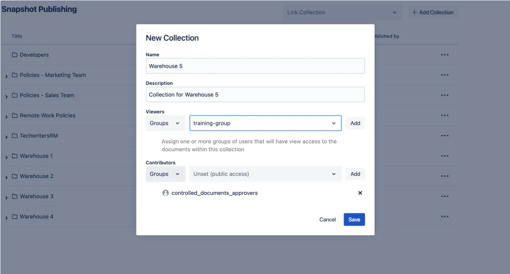 Snapshot Publishing collections