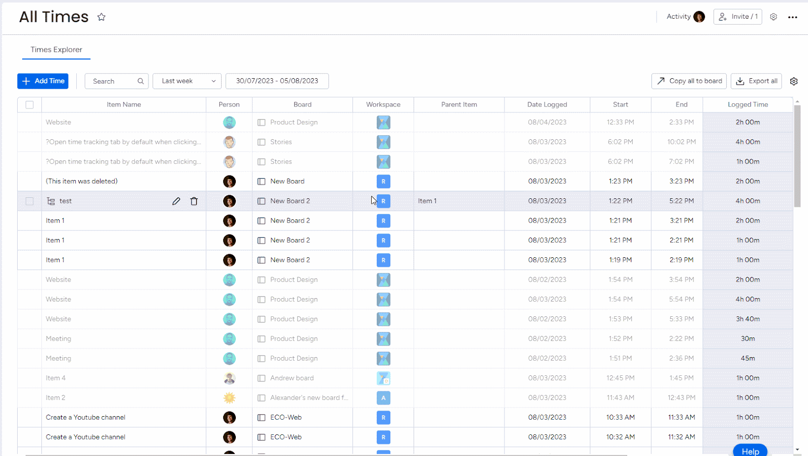 Time tracking for work management