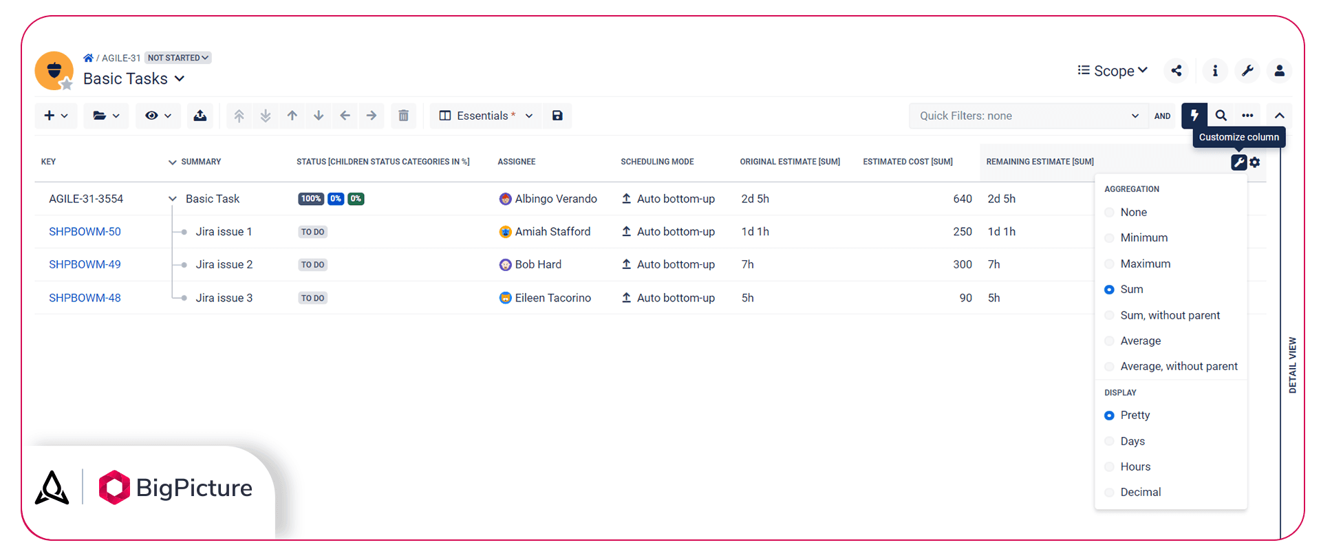 Data aggregation by basic tasks