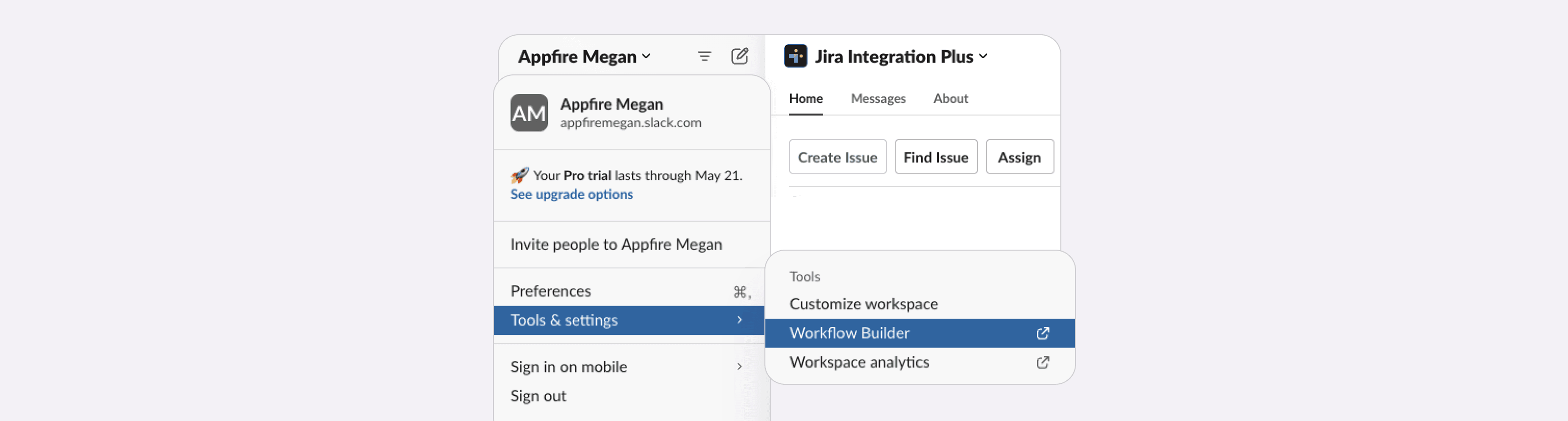 Steps to take within the Integration+ workflow builder menu showing how to easily create a new Jira issue.