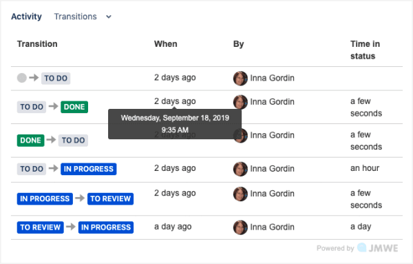 Transition history tab