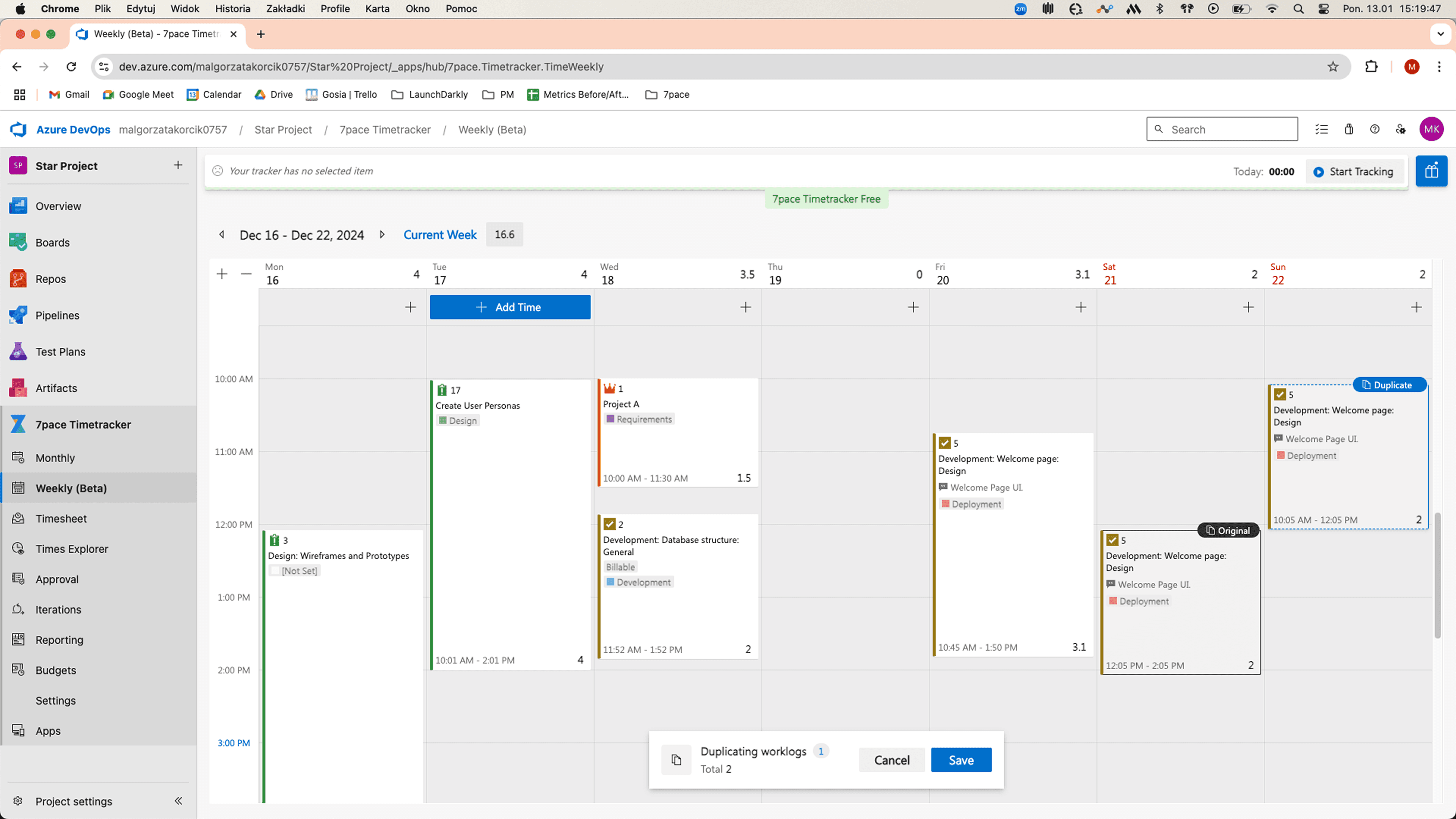 Log repetitive work faster by clicking the Duplicate button.