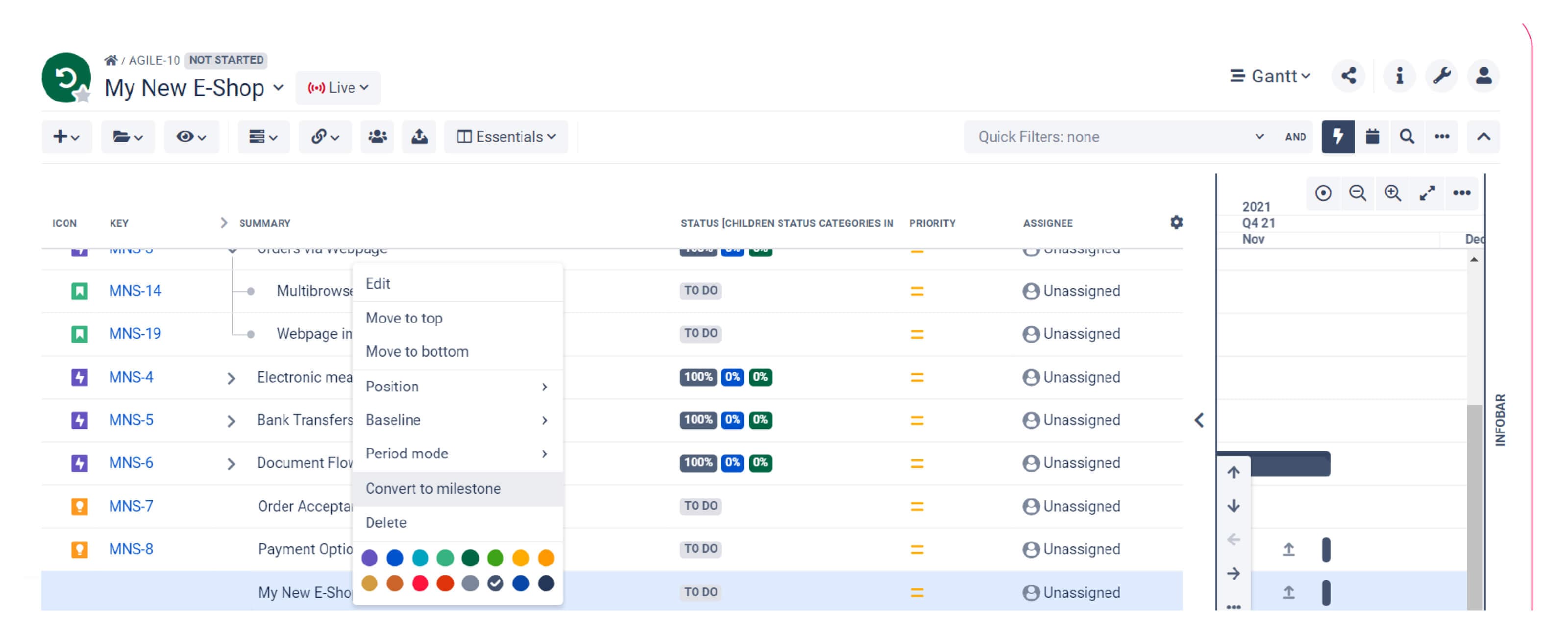 Click on the Convert to milestone option